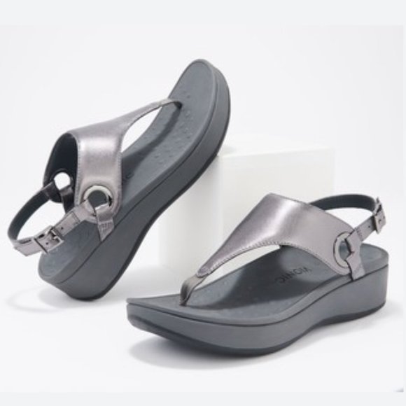 Vionic Shoes - Vionic Leather Metallic T-Strap Sandals Size 5